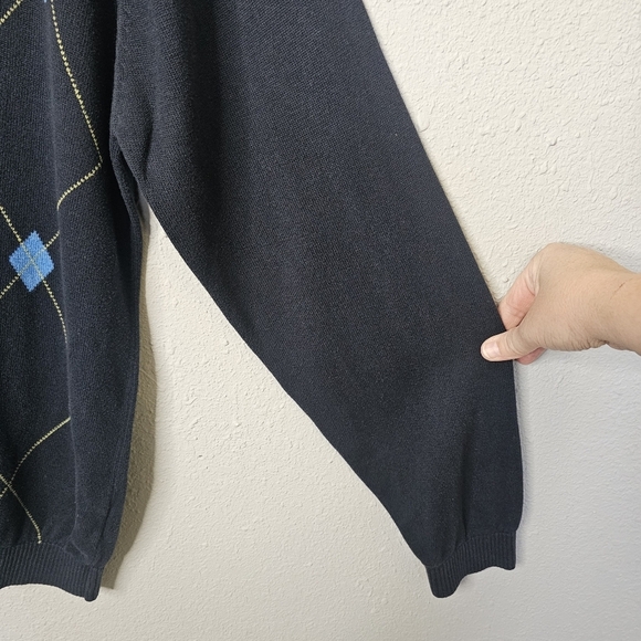 Tehama Silk Cashmere Blend Mens Argyle Sweater Size Large‎ Navy Blue V Neck - Picture 4 of 10